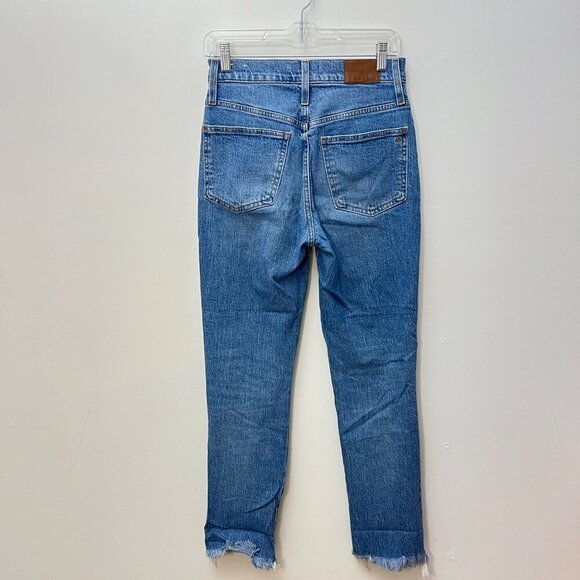 Madewell Womens High-Rise Distressed Hem Straight Leg Jeans Size 27 Cotton Denim - Picture 4 of 10